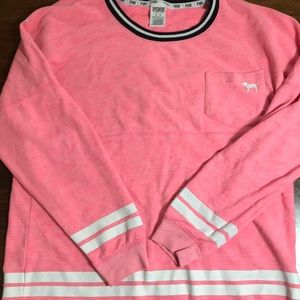 PINK lightweight football stripe sweatshirt